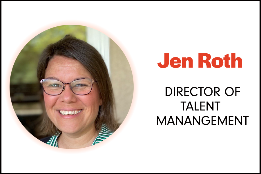 Portrait of Jen Roth, Director of Talent Management, smiling in a professional setting, showcasing her expertise in human resources and talent development.