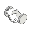 Illustration of two hands shaking, symbolizing agreement and collaboration, with a simple and modern design.