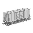 Illustration of a freight train car on railway tracks, commonly used for transporting goods and cargo.